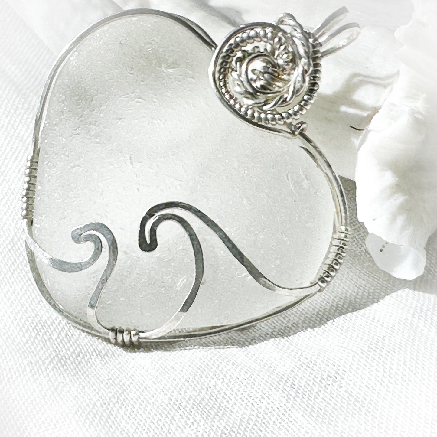 DOUBLE WAVE Sea Glass Heart Necklace