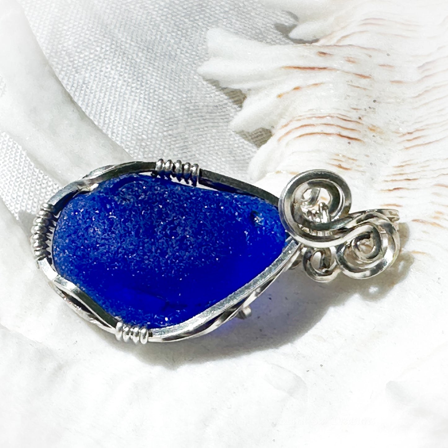 Cobalt and Swirls Sea Glass Pendant