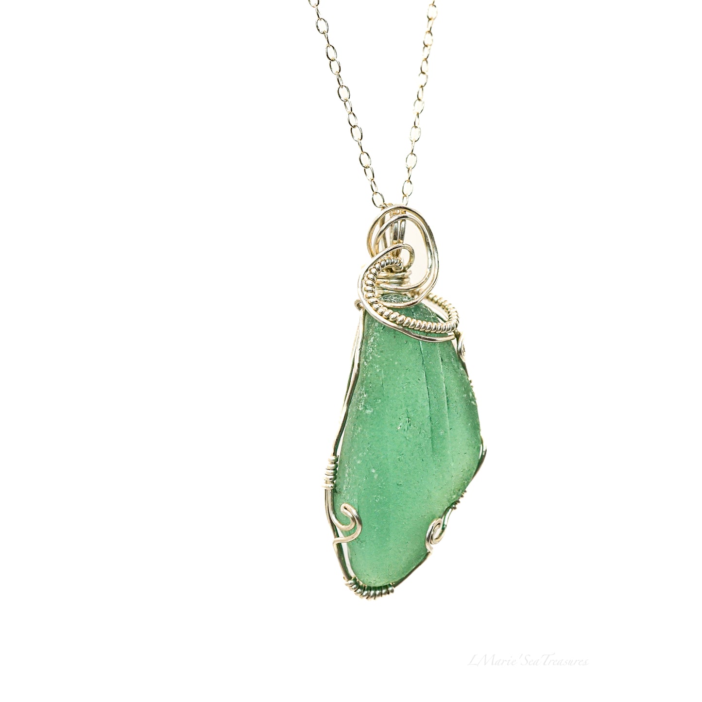 Teal Patterned Seaglass Necklace