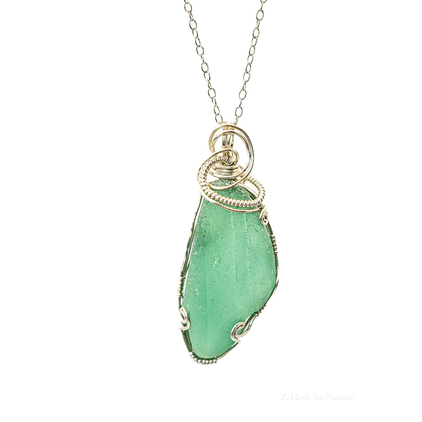 Teal Patterned Seaglass Necklace