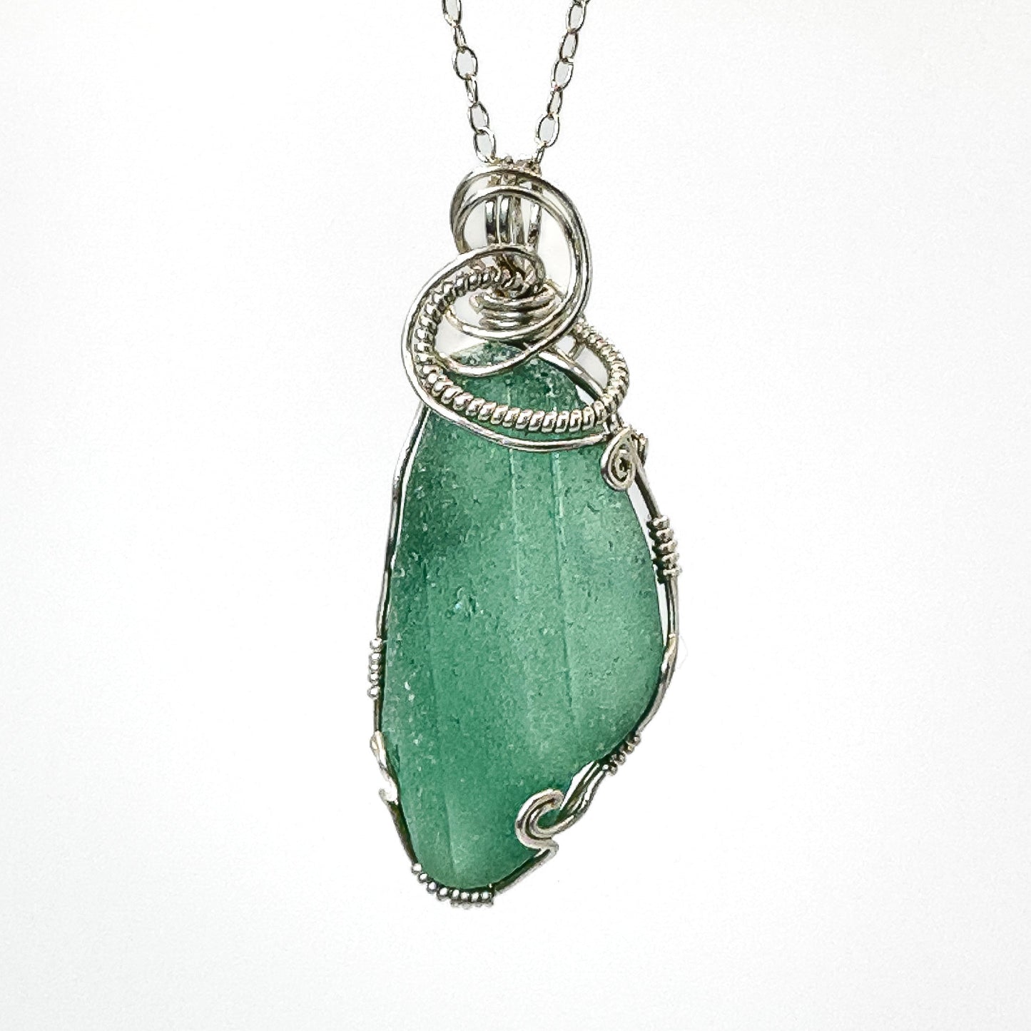 Teal Patterned Seaglass Necklace