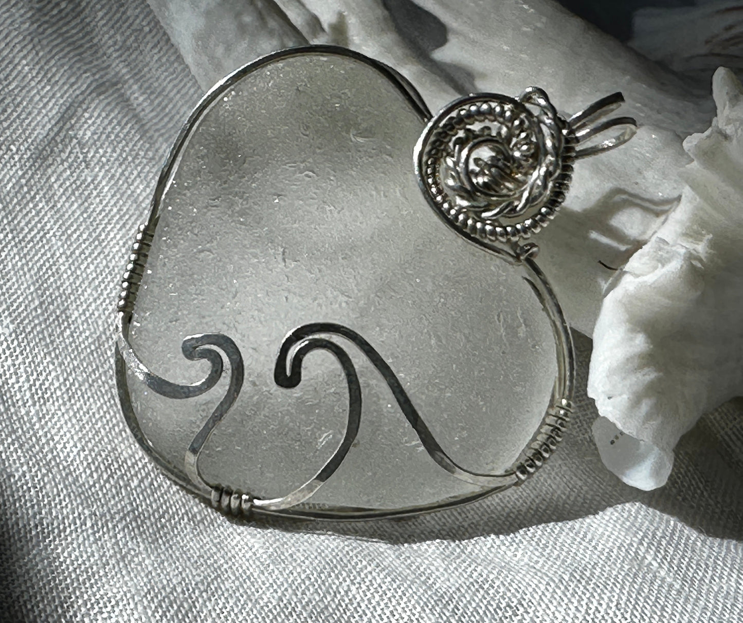 DOUBLE WAVE Sea Glass Heart Necklace