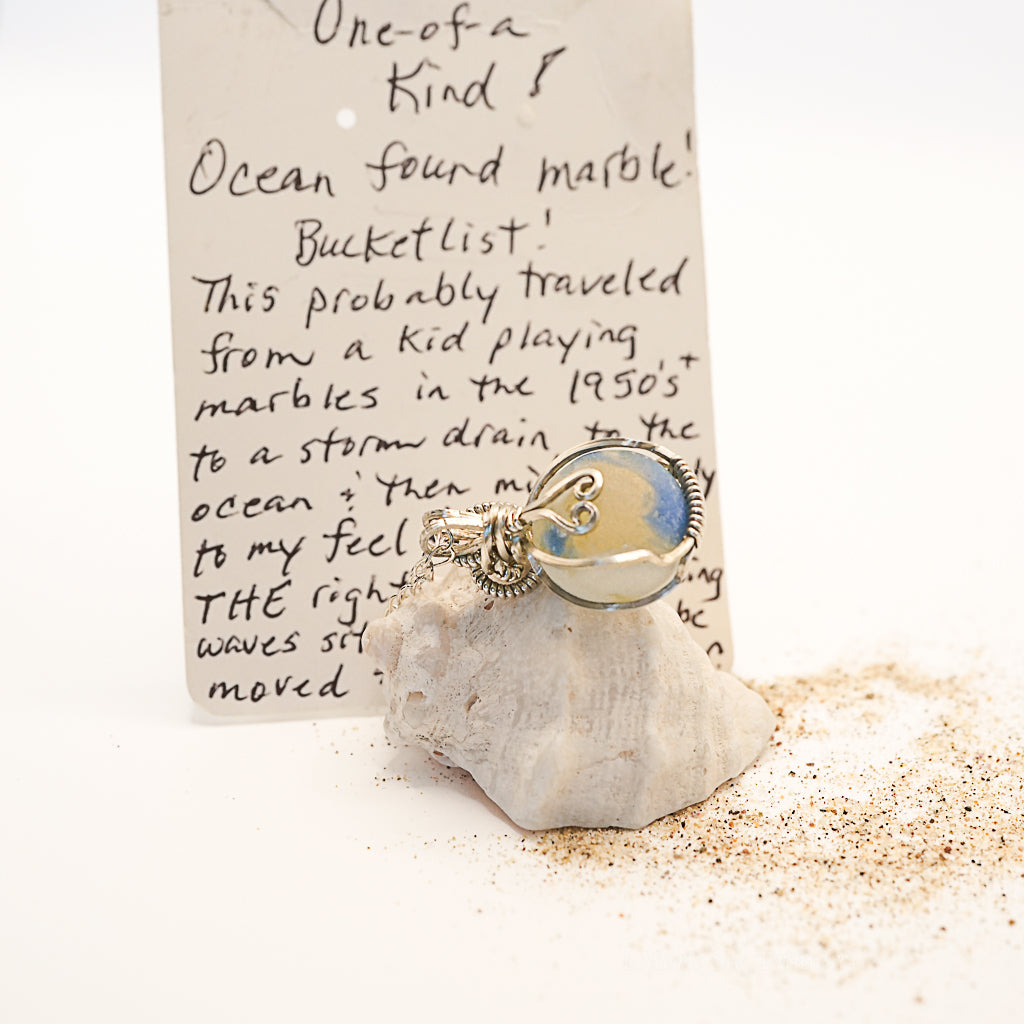 SeaGlass Marble Necklace! This is a rare vintage well-traveled gem!