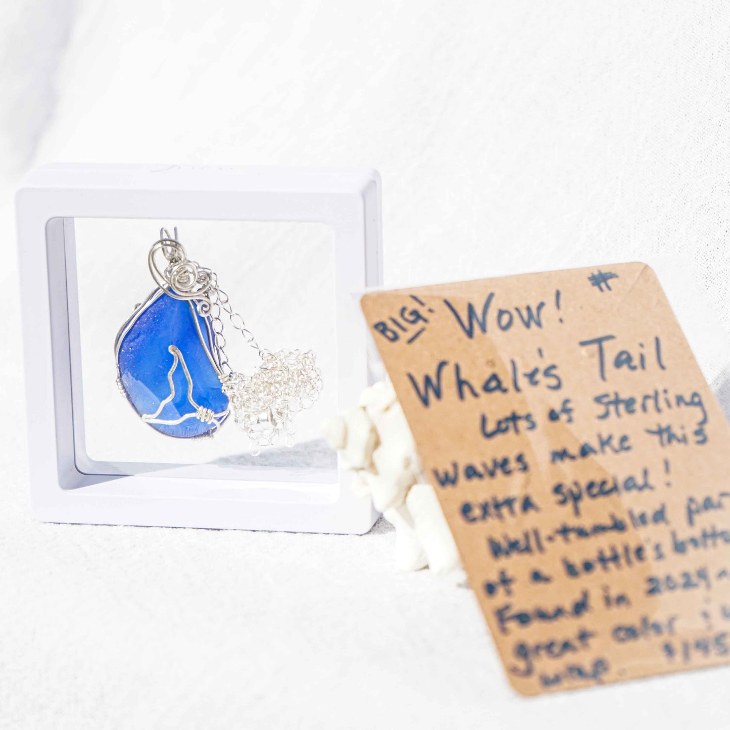 Wow! Whale's Tail Blue Sea Glass Necklace