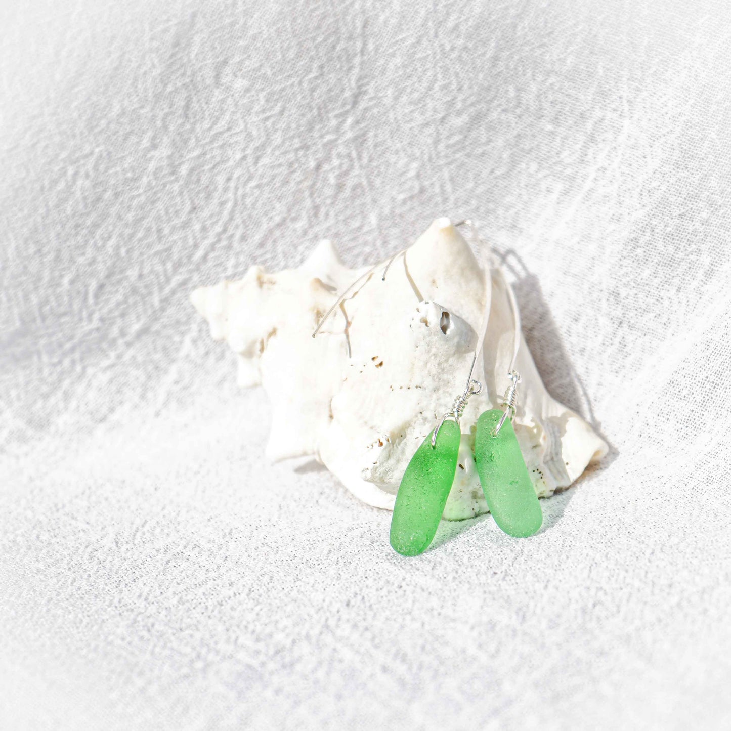 Bright Green Sea Glass Teardrop Earrings