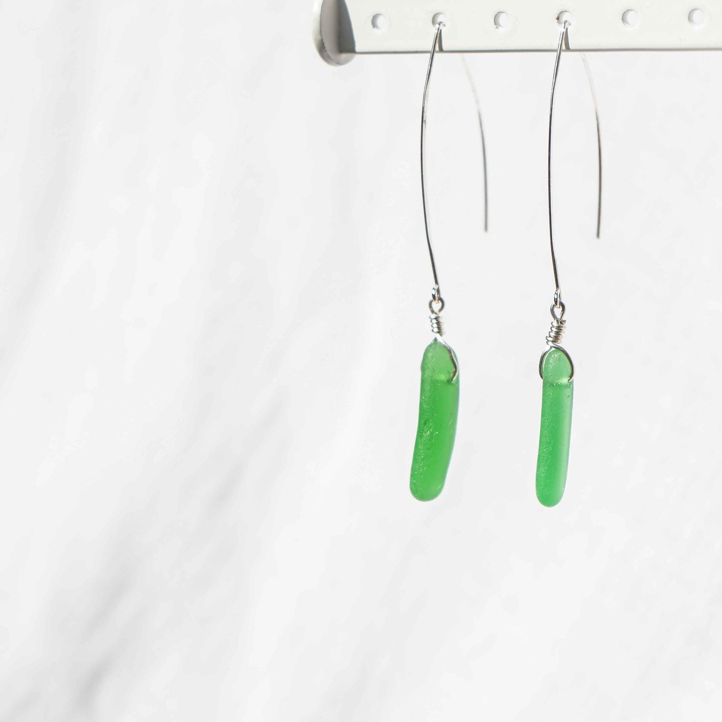 Bright Green Sea Glass Teardrop Earrings
