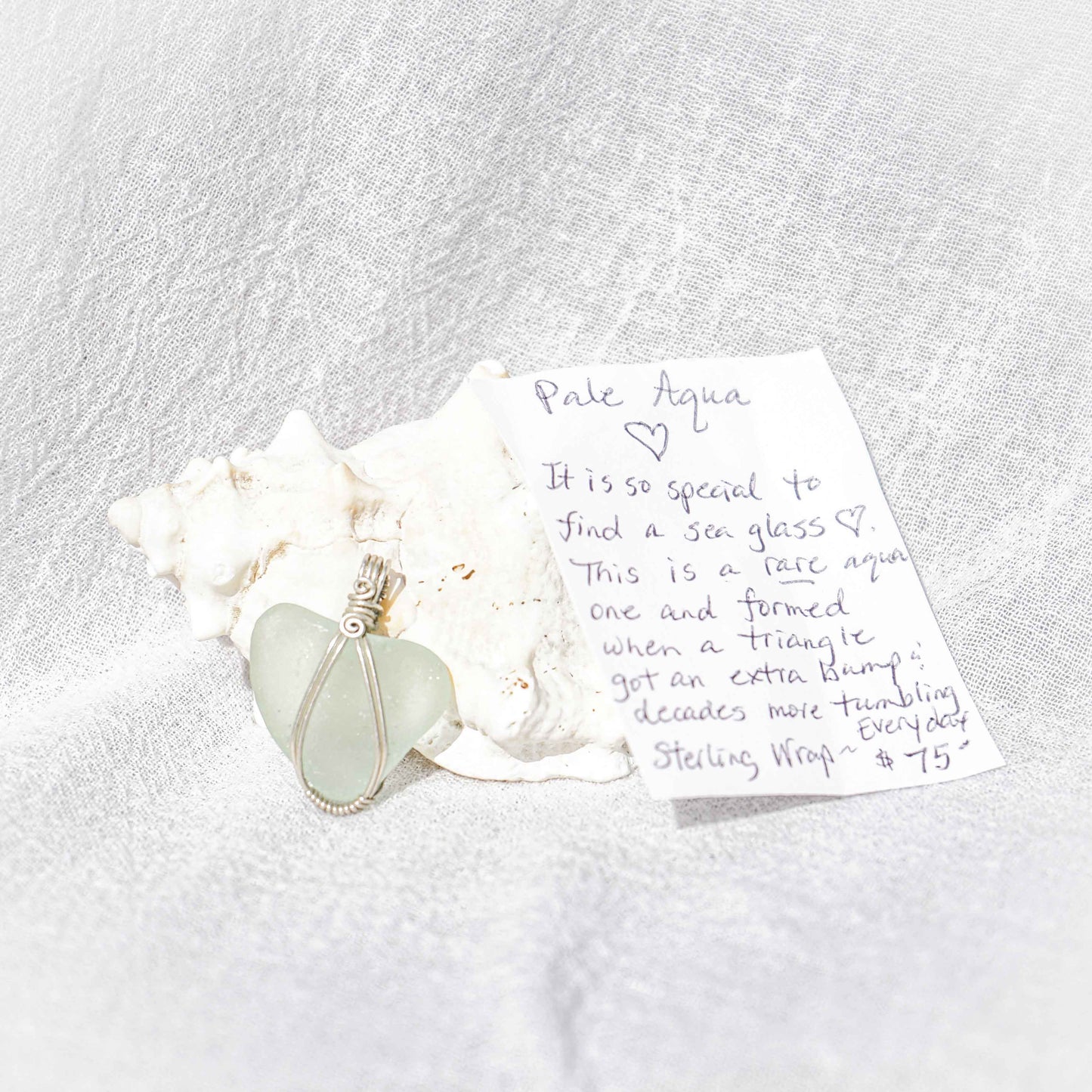 White Heart Sea Glass Pendant