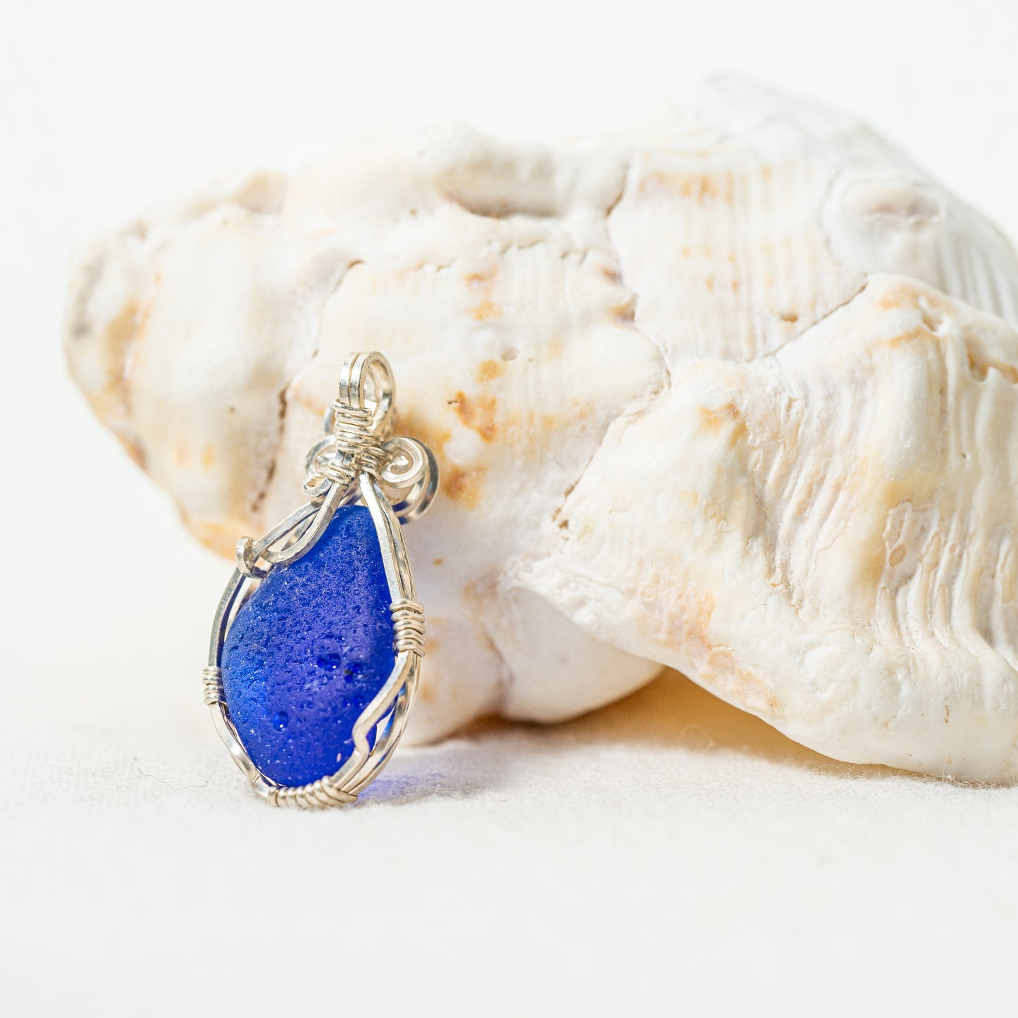 Cobalt and Swirls Sea Glass Pendant