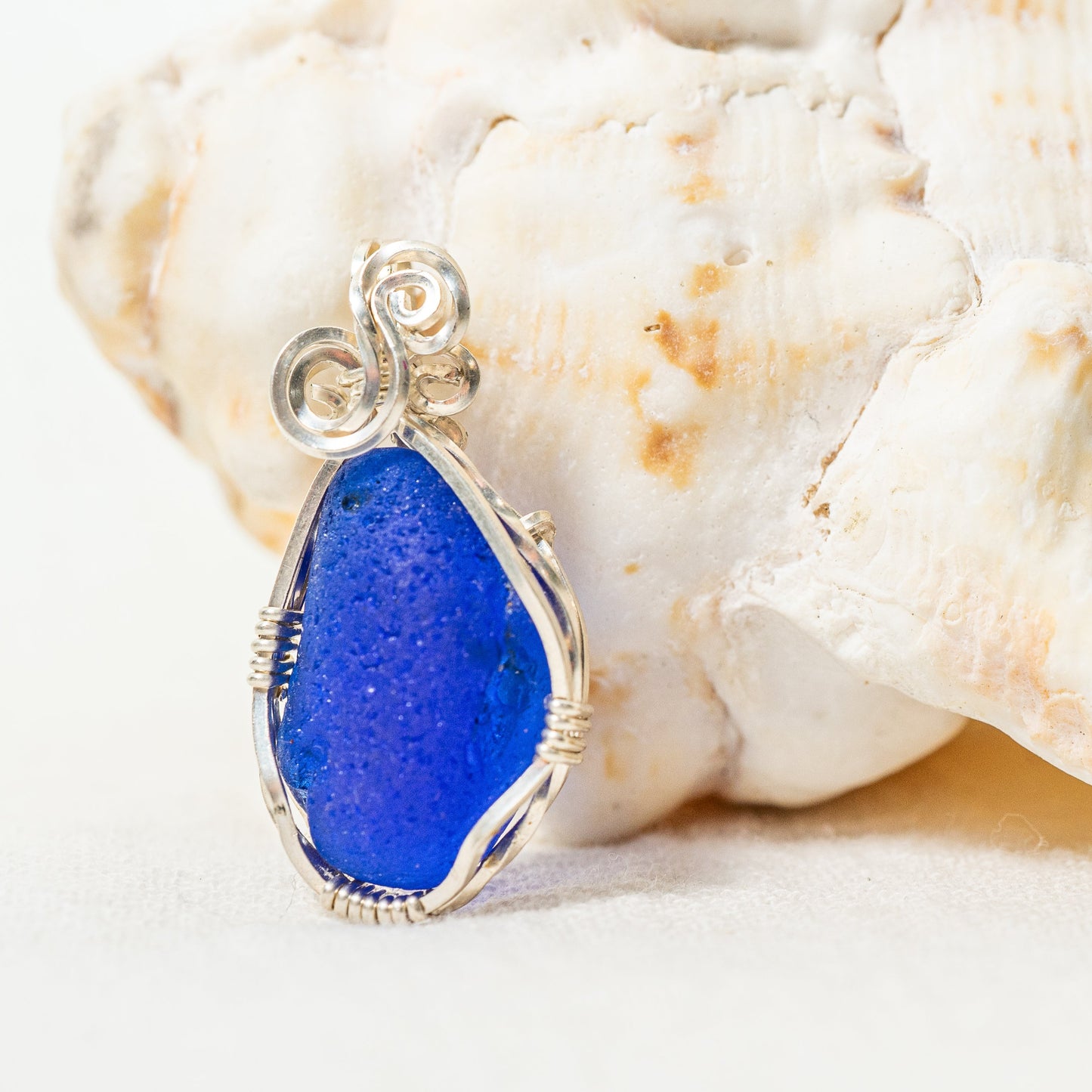 Cobalt and Swirls Sea Glass Pendant