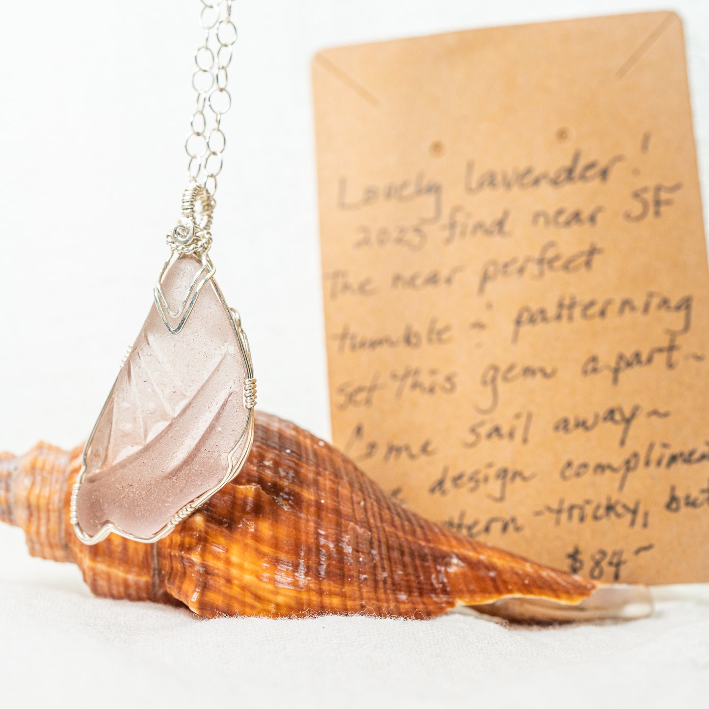 Lovely Lavender Patterned Seaglass Pendant