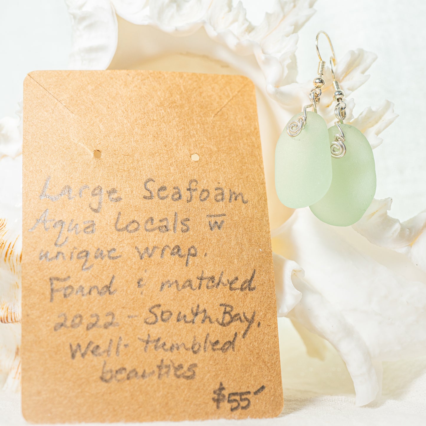 Large Seafoam Sea Glass Earrings