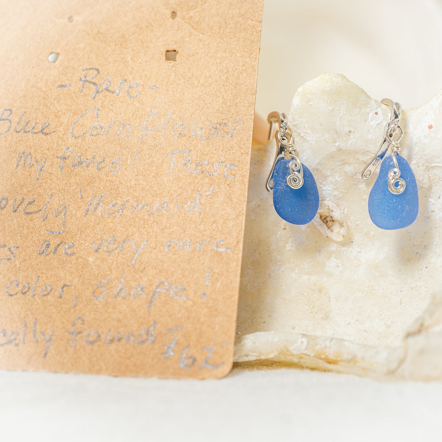 Rare Cornflower Blue Sea Glass Earrings
