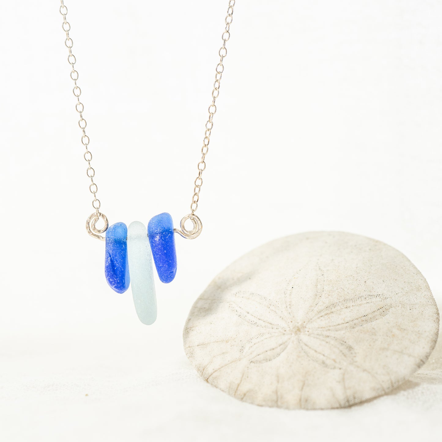 "Mermaid Tears" Blue Sea Glass Trio Necklace