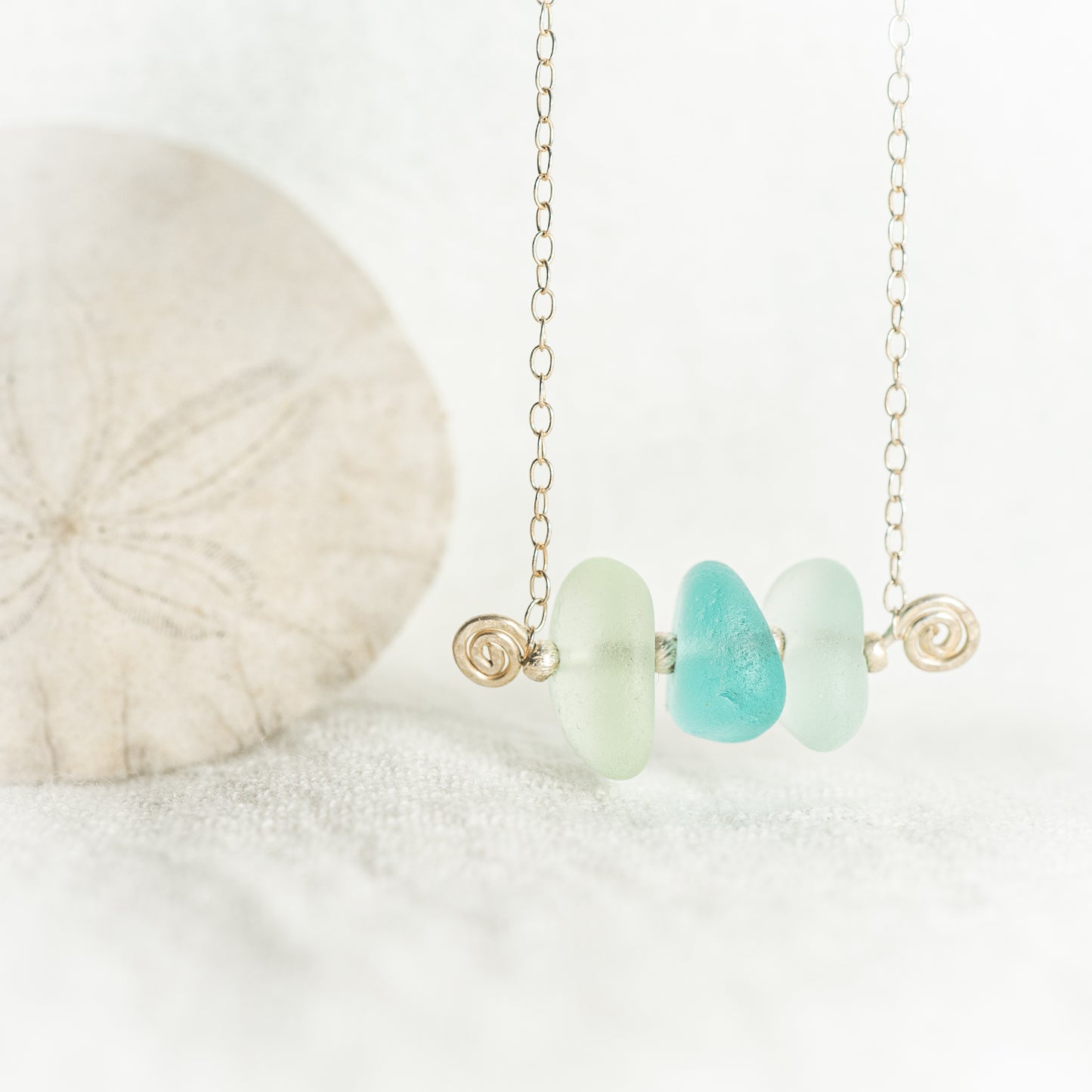 "Sea Foam Trio" Sea Glass Necklace