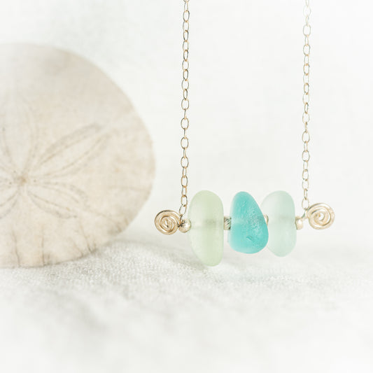"Sea Foam Trio" Sea Glass Necklace