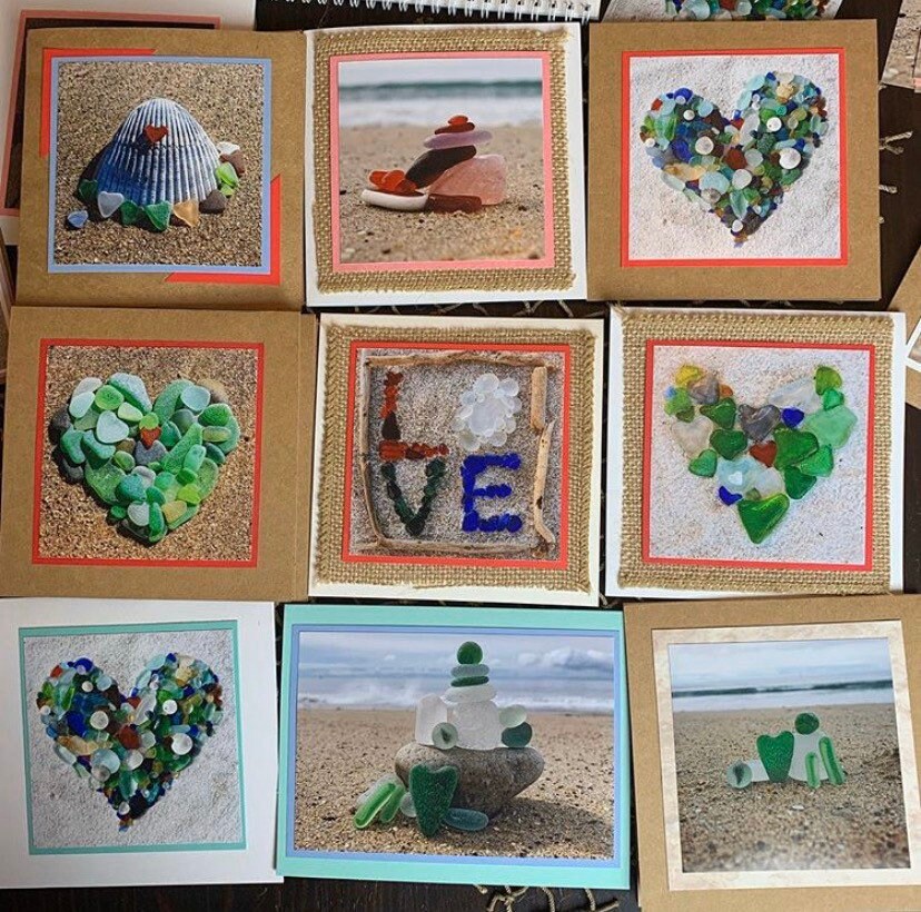 Heart Cards! Handmade seaglass photo cards with envelopes! Variety of designs packaged two per set.