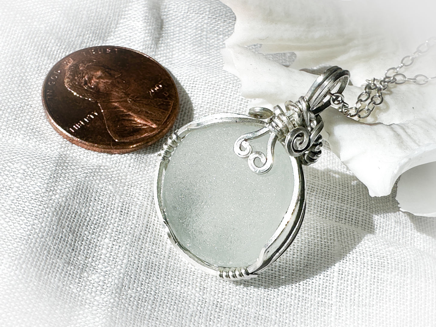 Radiant Round Sea Glass Wave Necklace