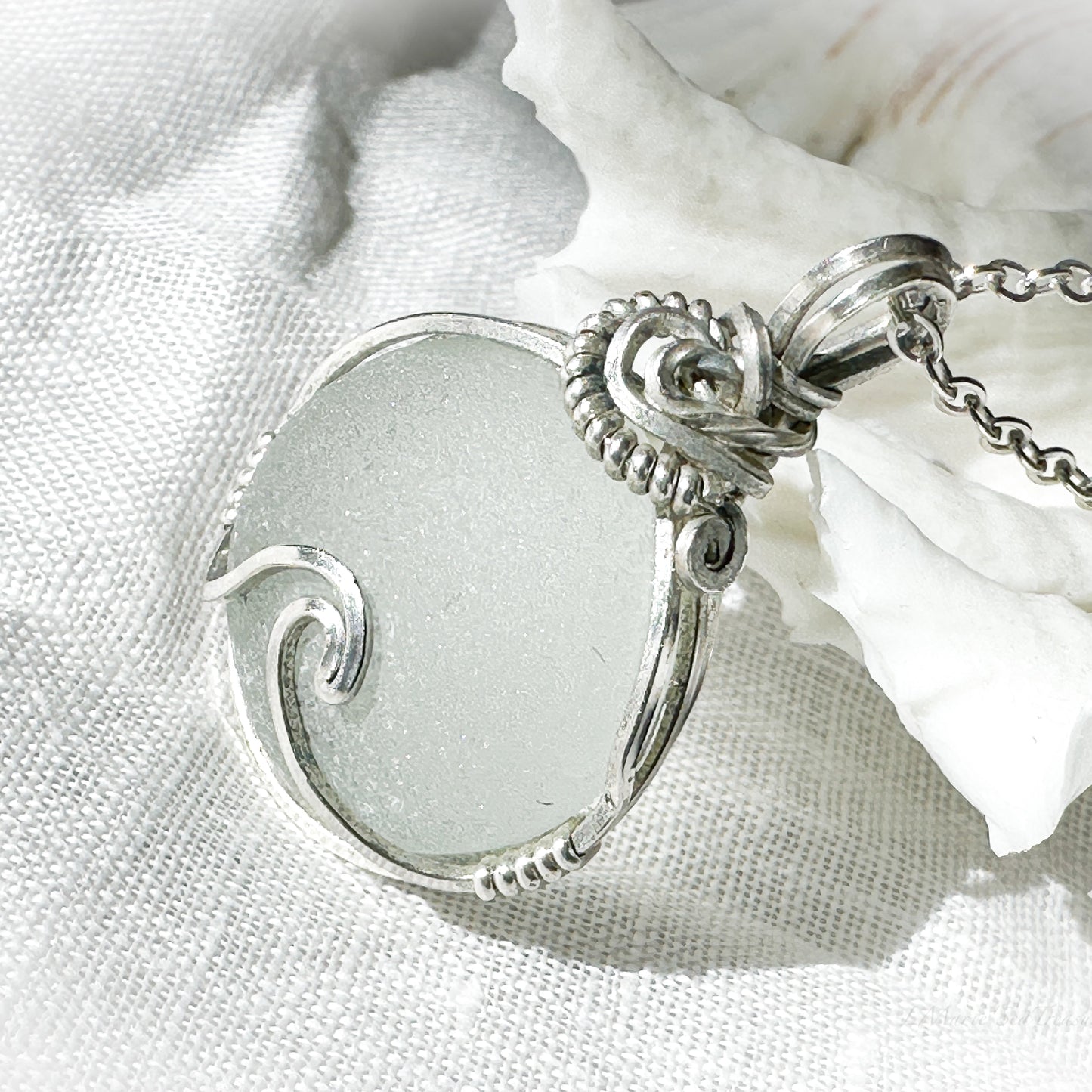 Radiant Round Sea Glass Wave Necklace
