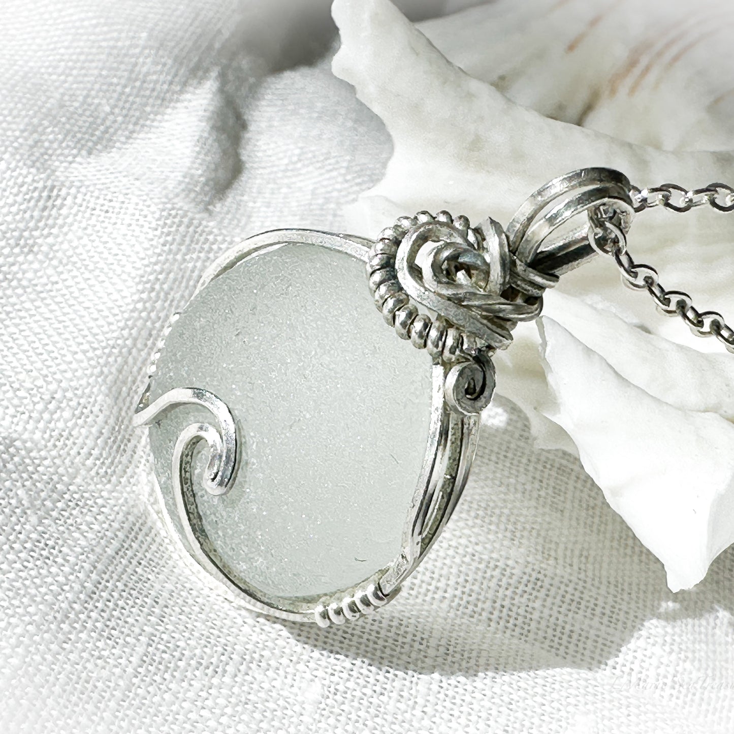 Radiant Round Sea Glass Wave Necklace