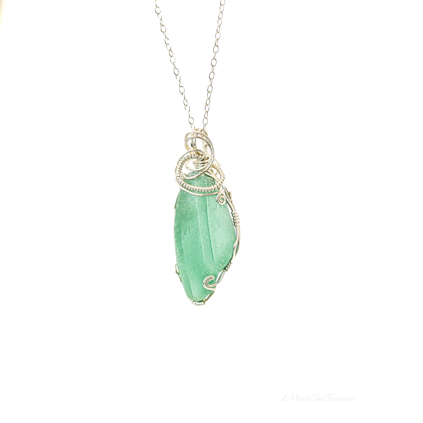 Teal Patterned Seaglass Necklace