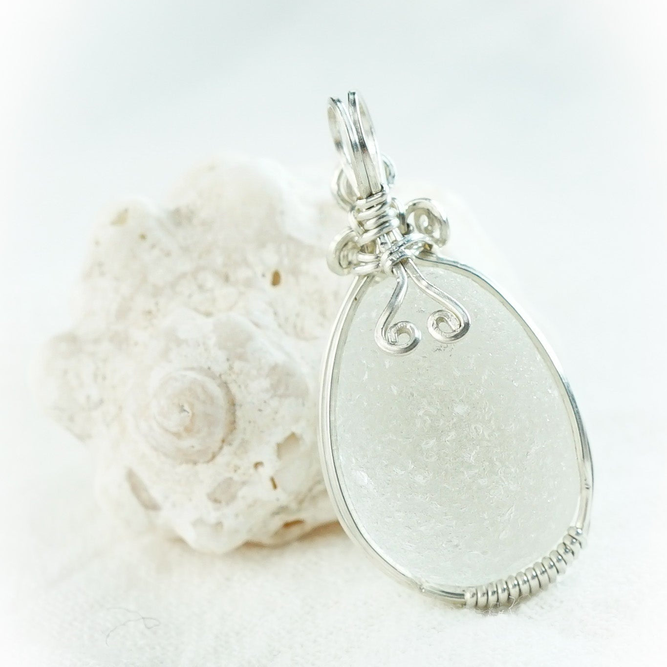 UK Bauble Classic White Sea Glass Pendant