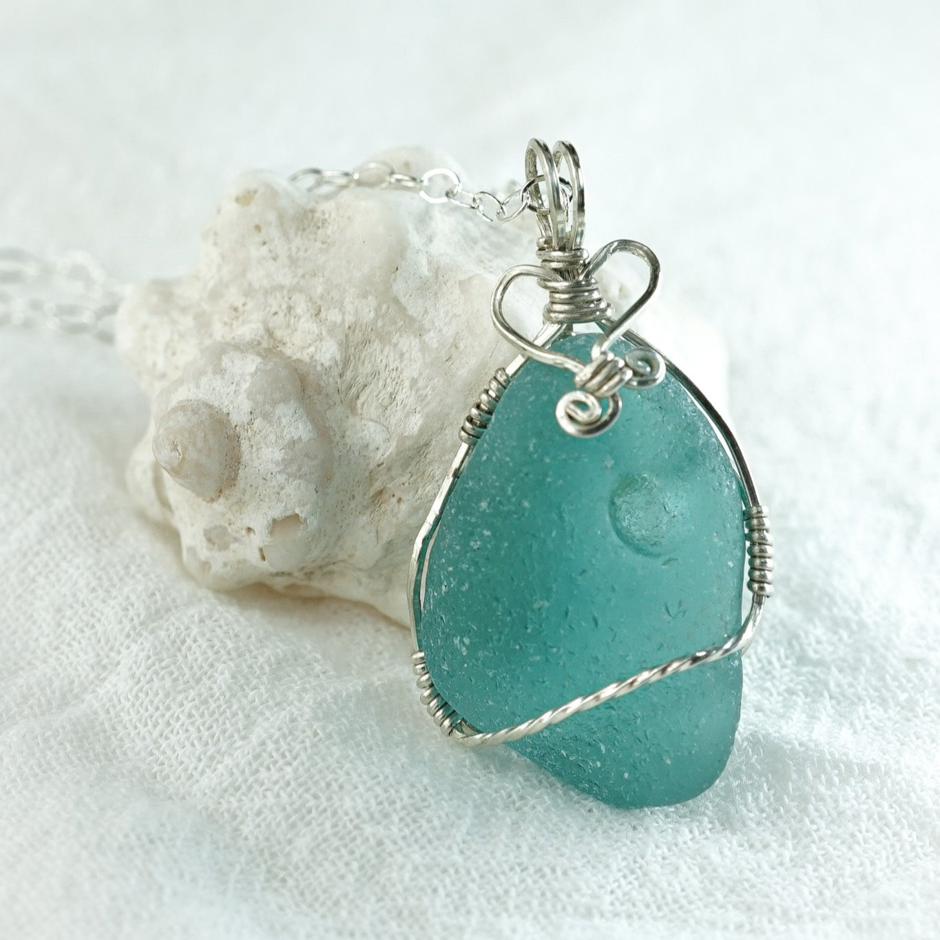Teal Sea Glass Necklace