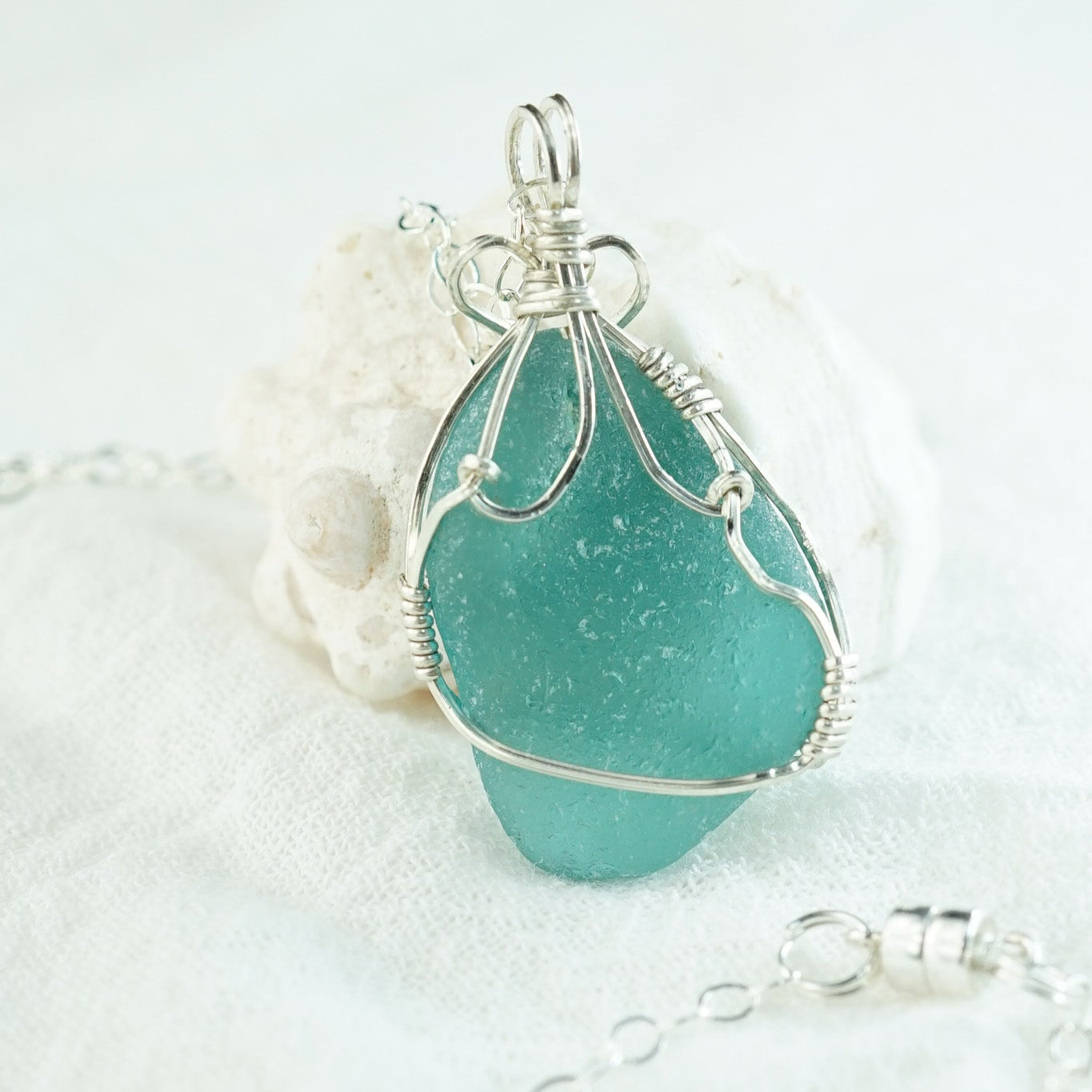 Teal Sea Glass Necklace