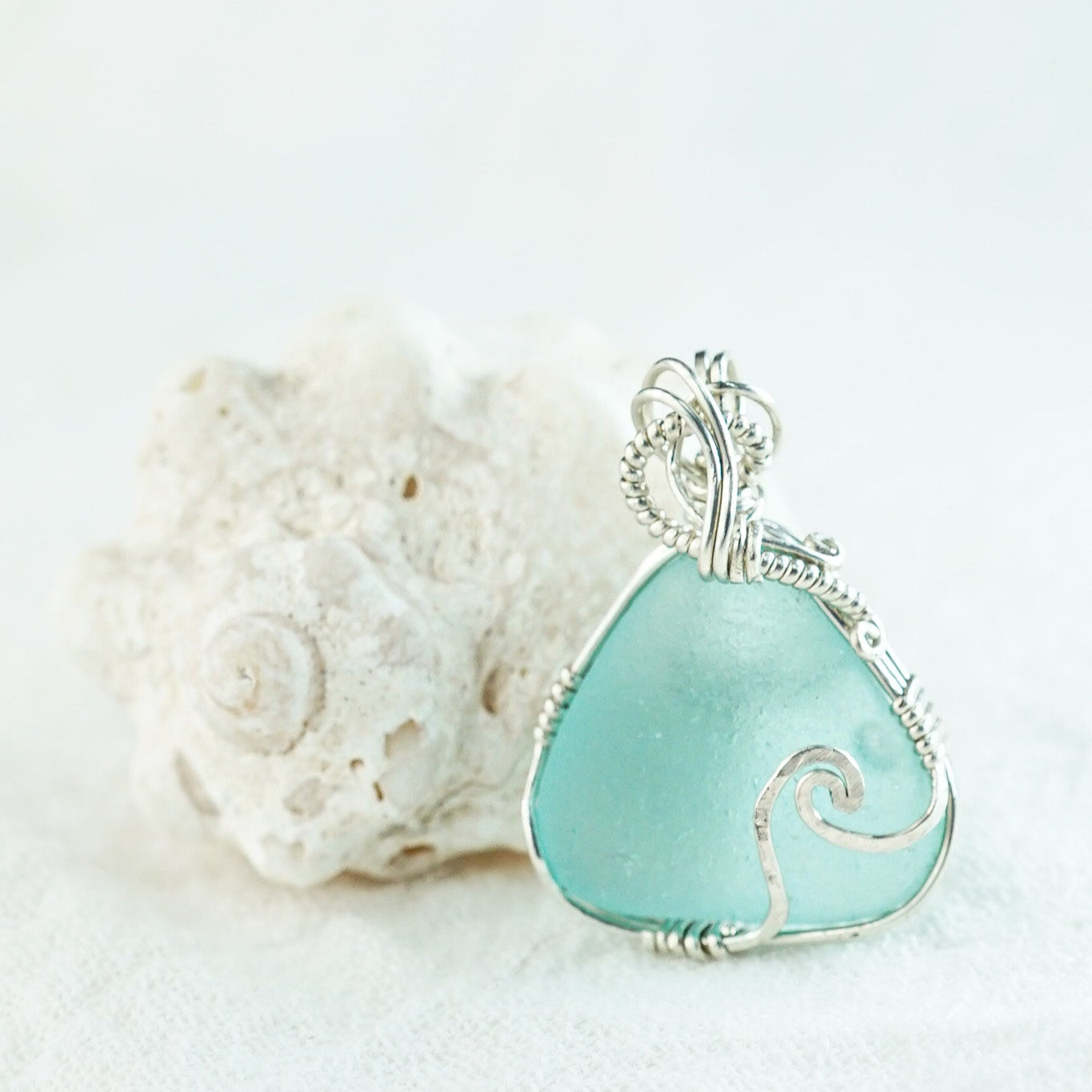 Tantalizing Teal Blue Seaglass with a BUBBLE Necklace