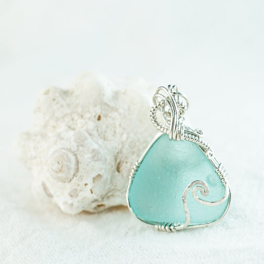 Tantalizing Teal Blue Seaglass with a BUBBLE Necklace