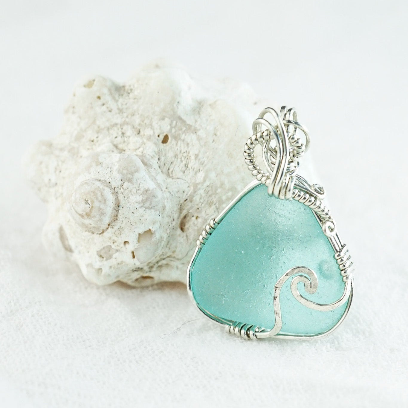 Tantalizing Teal Blue Seaglass with a BUBBLE Necklace