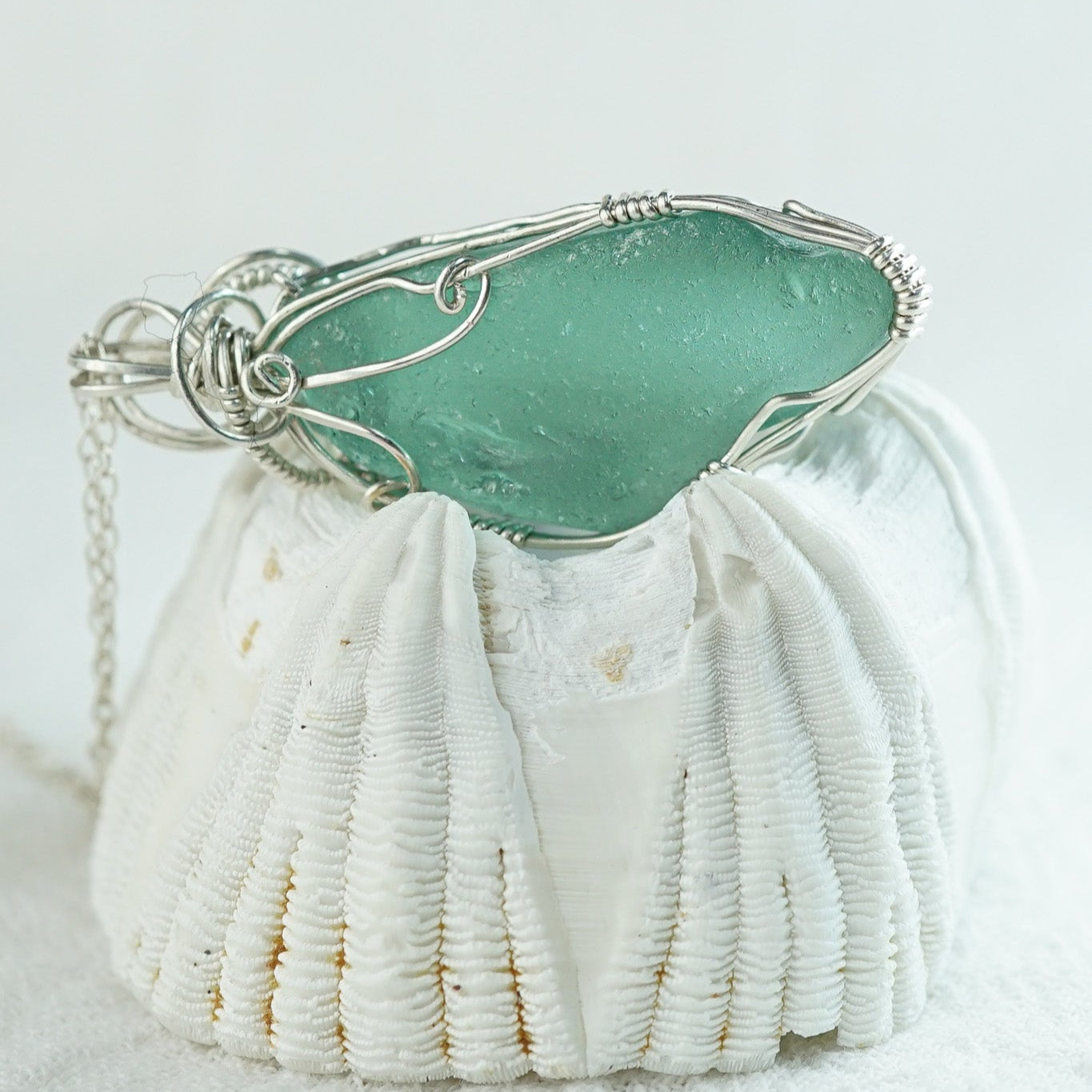Teal Patterned Seaglass Necklace