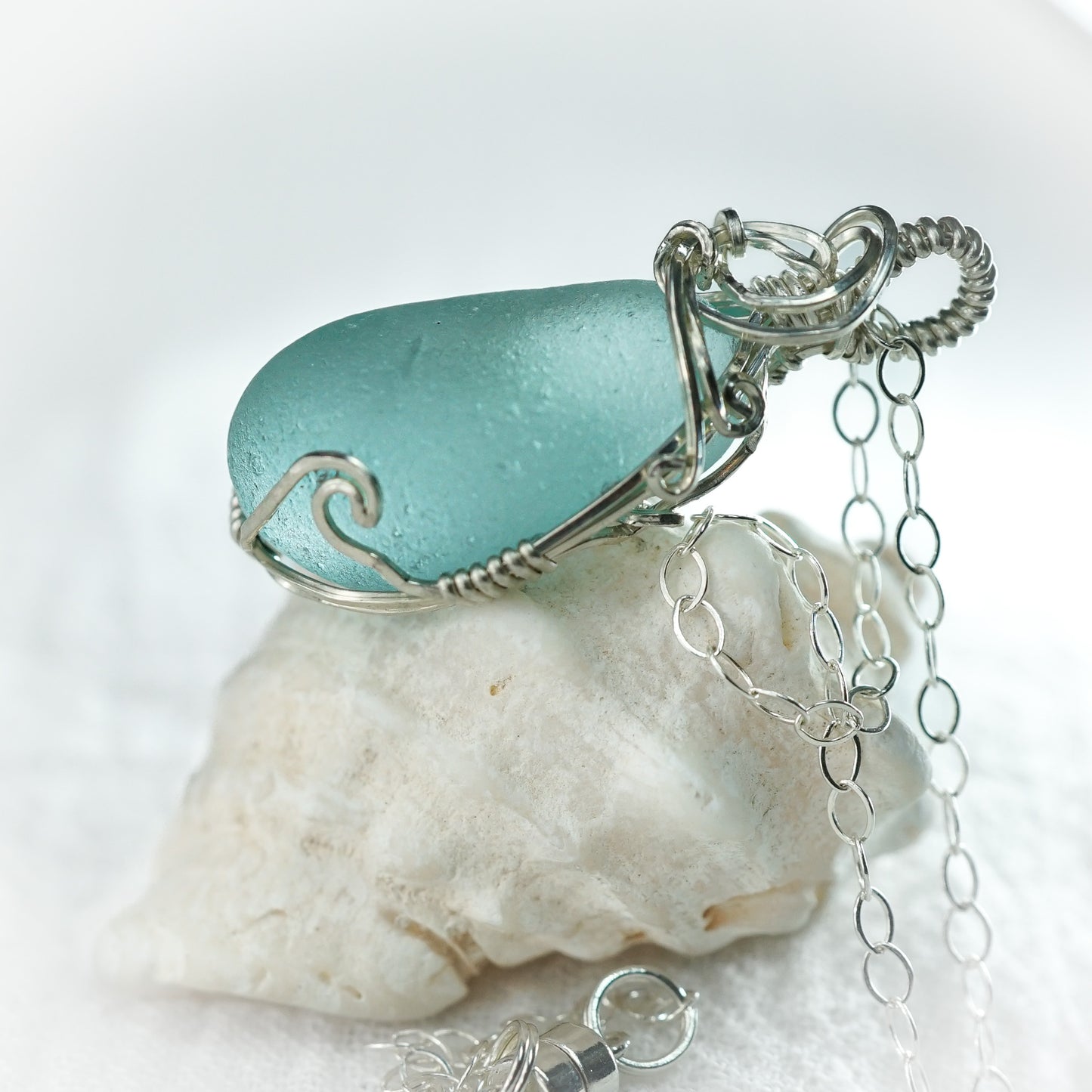 Stunning Light Teal Blue Sea Glass Necklace