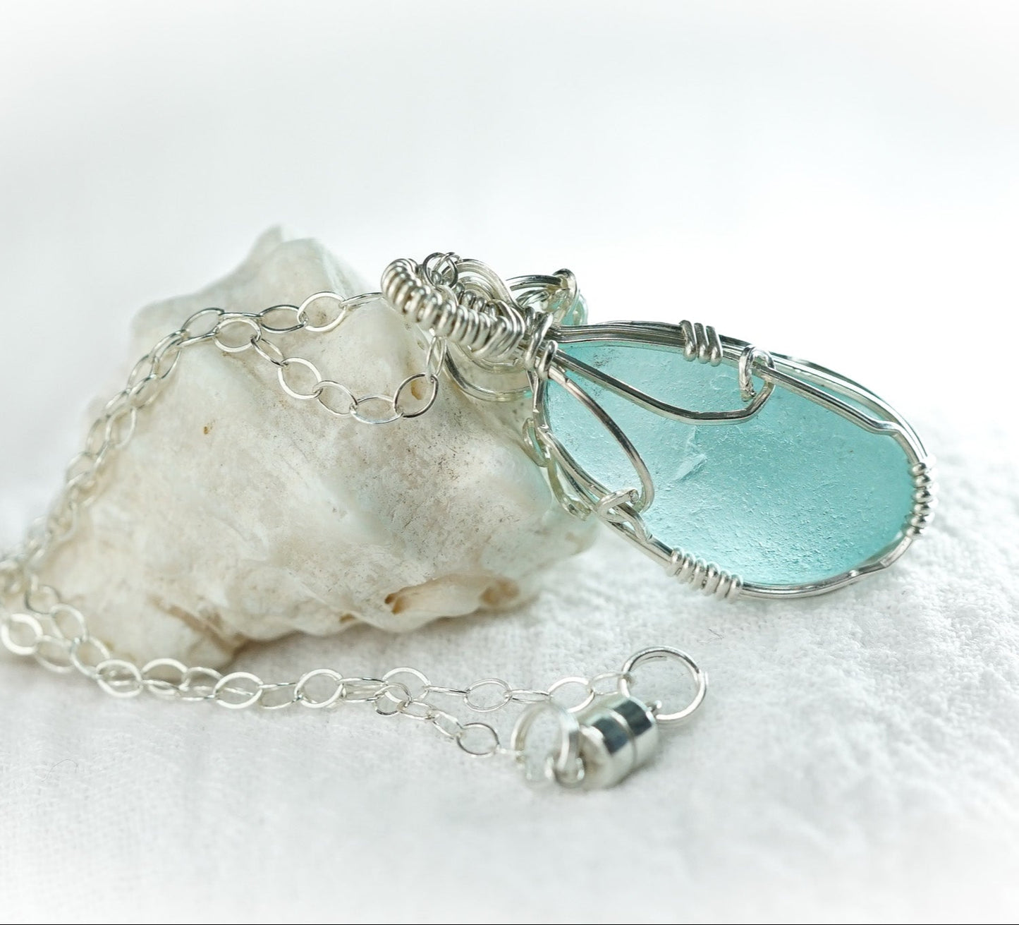 Stunning Light Teal Blue Sea Glass Necklace