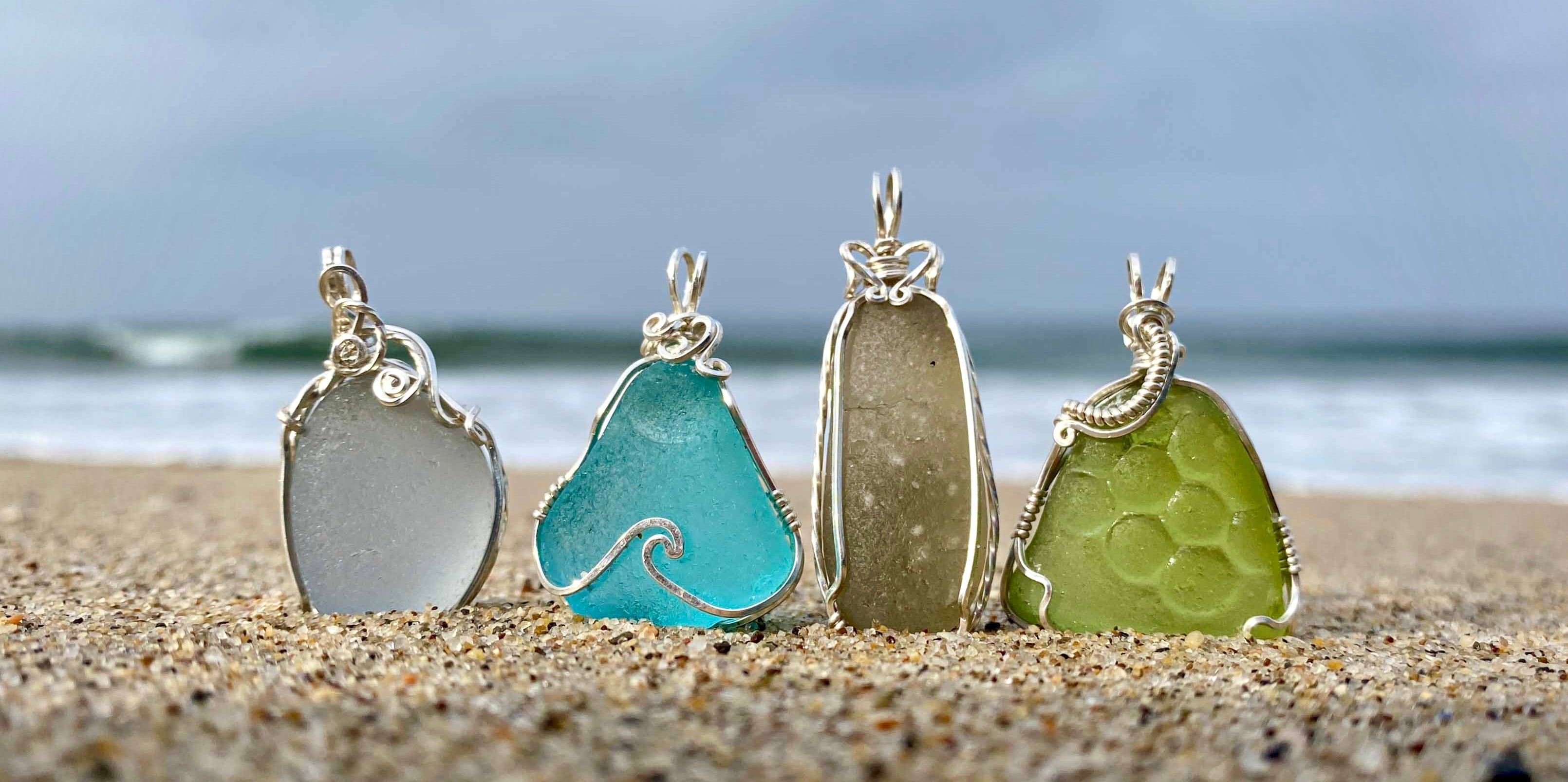 beautiful hand made sea glass jewelry Manhattan Beach, California