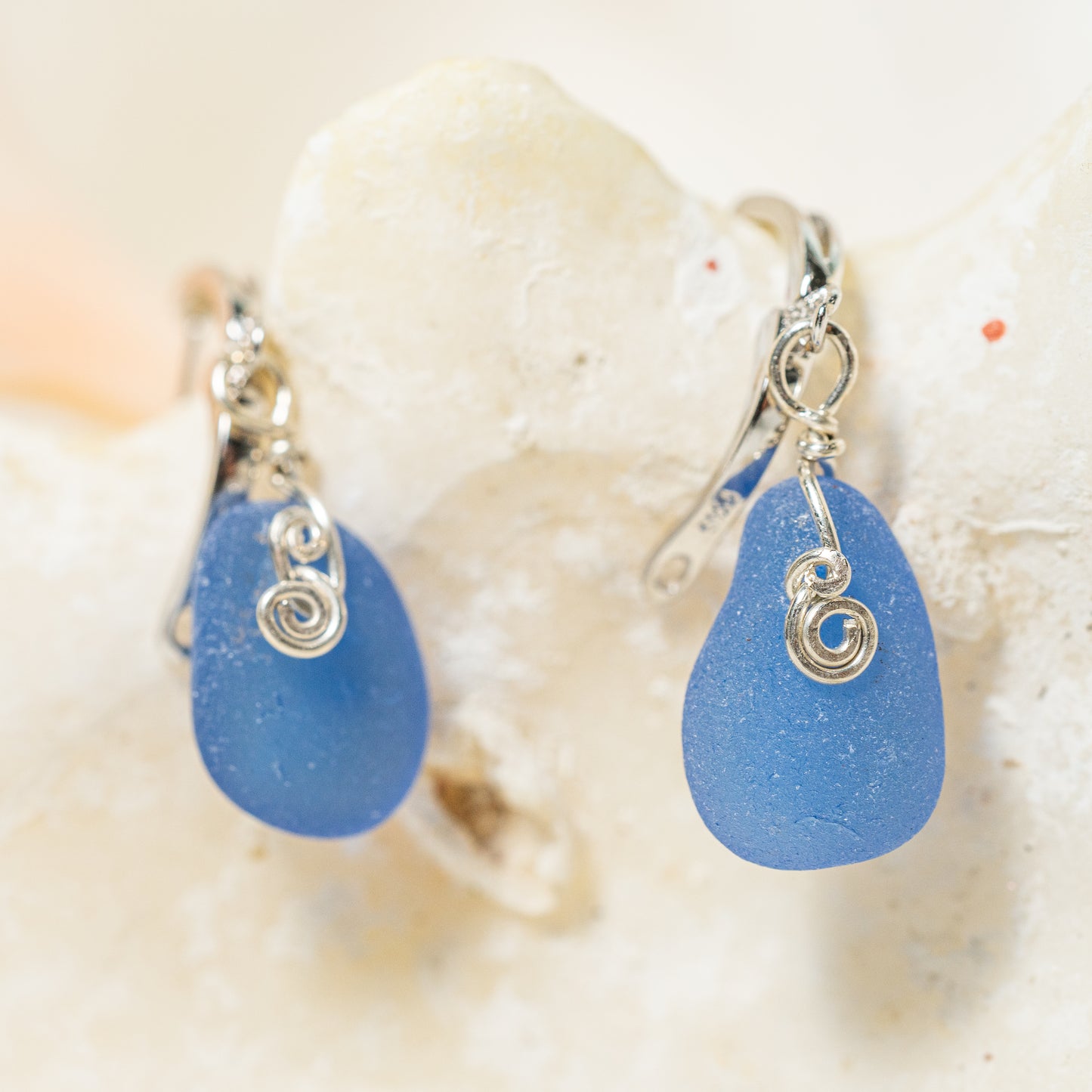 Rare Cornflower Blue Sea Glass Earrings